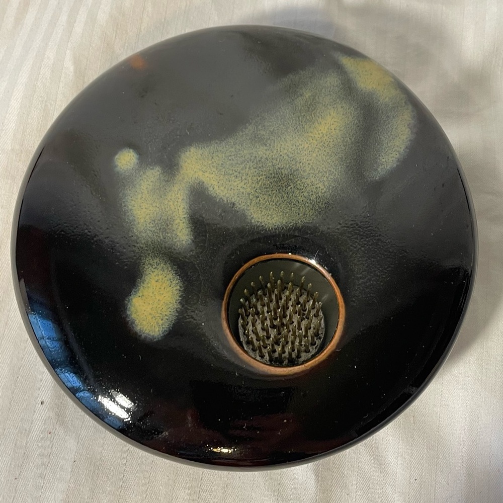 Georgetown pottery’s Black Ikebana Ceramic Flower Holder with attached frog